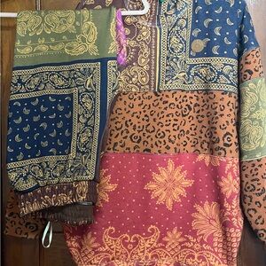 FarmRio Patchwork Print Pullover with Paisley & Leopard Motifs